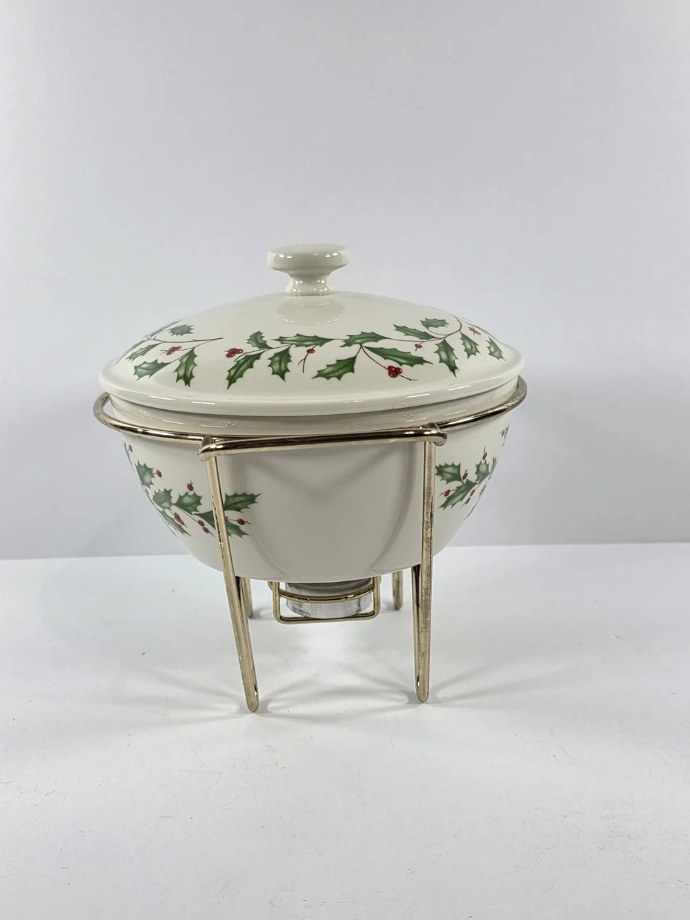 Lenox HOLIDAY Covered Warmer w/Rack Holly And Berry 1 Quart Original Box